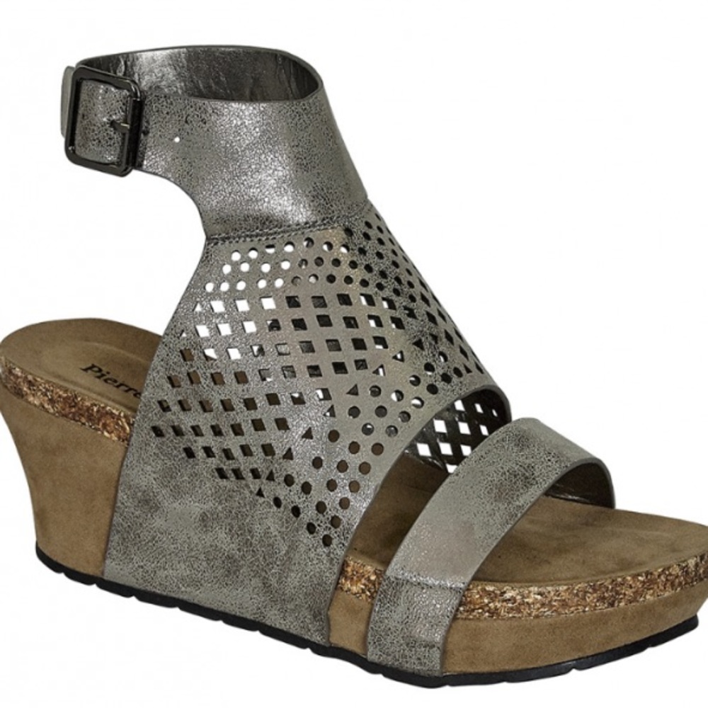 NWT Pierre Dumas Pewter Ankle-wrap Chantal-3 Wedge
